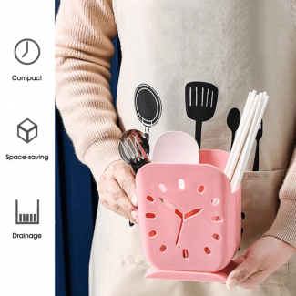 Clock Cutlery Organizer with Two Compartments and Drain Holes for Kitchen Utensils Price in Pakistan | LAPTAB